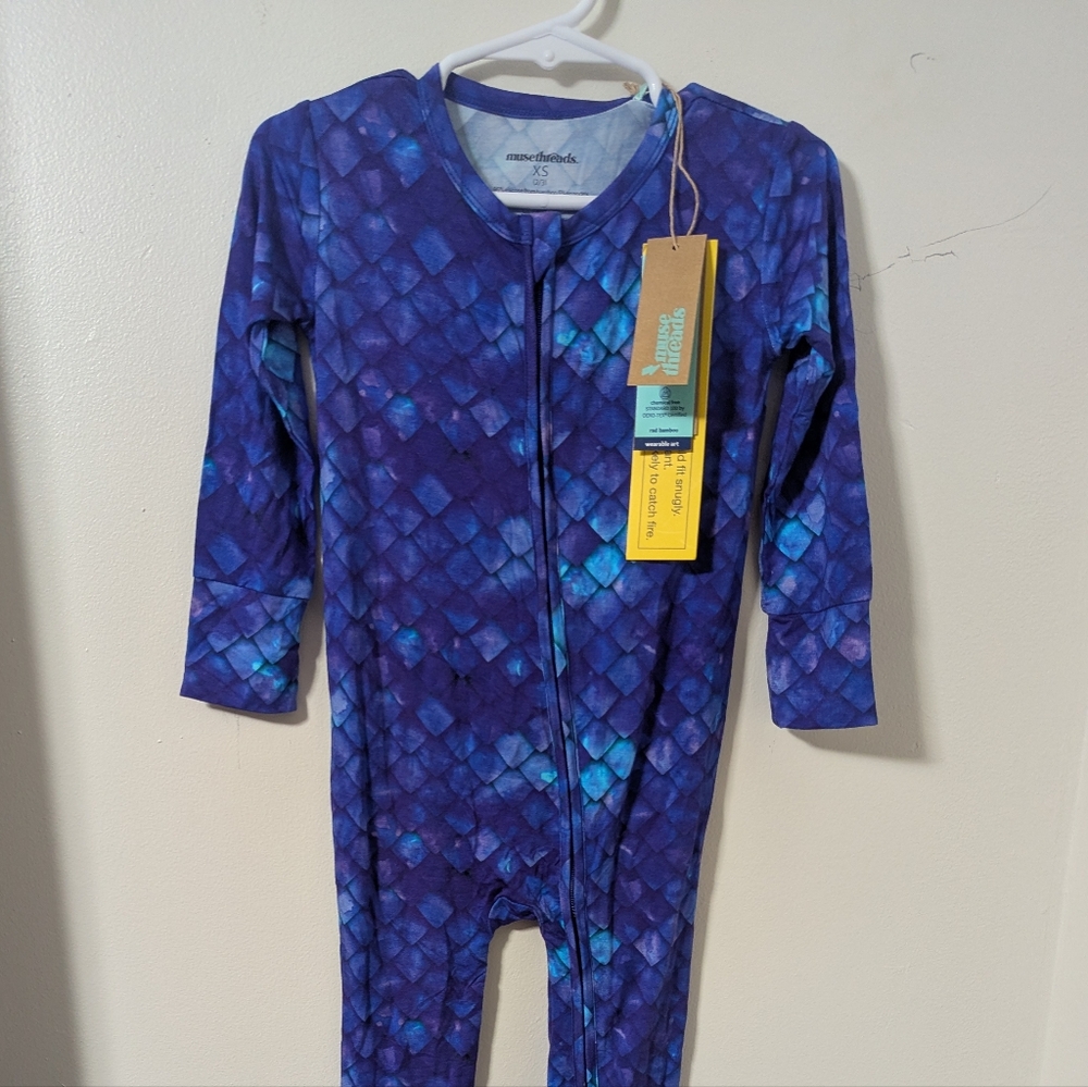 NWT Muse Threads Purple Dragon Scales Bamboo Zippy PJ size XS or 2/3